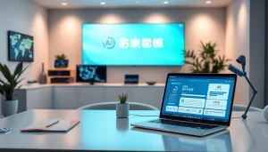 Youdao翻译 interface displayed on a sleek laptop in a modern workspace, showcasing advanced translation technology.