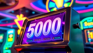 Menggambarkan keseruan permainan slot pulsa 5000 dengan desain mesin slot yang menarik.