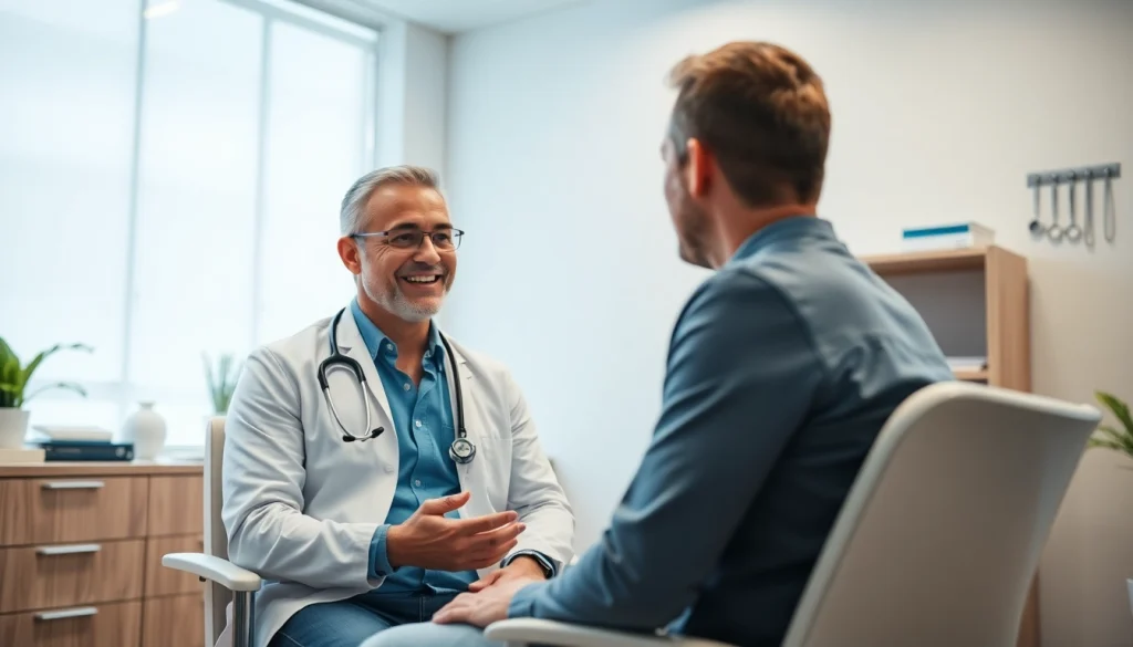 現代の医療現場で、医師が患者と包茎手術のおすすめについて相談している場面。