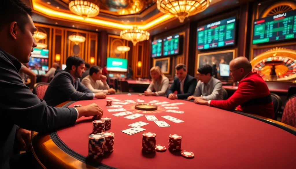 Players enjoying high-stakes poker at RR88, showcasing the excitement of casino games.