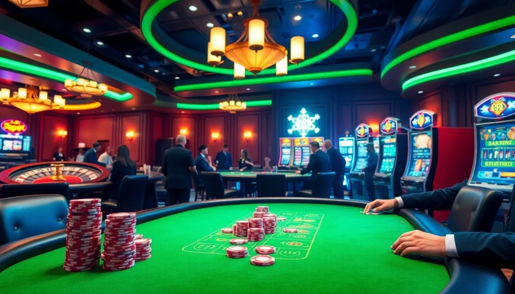Players engaging in an exciting game at the Lc 88 casino table featuring vibrant poker chips and luxurious atmosphere.