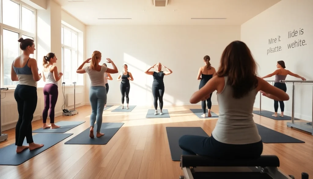 台東区のピラティスクラス、多様な参加者がウェルネスとフィットネスに焦点を当てている様子。