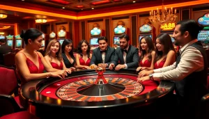 Experience the thrill of sa88 at a grand casino with excited players and elegant decor.