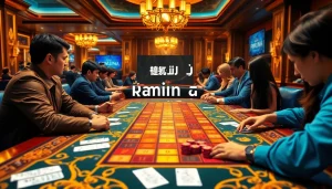 Experience the thrill of רמיקוב אונליין in an upscale casino setting with players engaged in strategic gameplay.