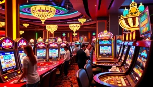 Experience the thrill of slot depo 1000 with vibrant casino machines and enthusiastic players.