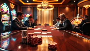 Engaging poker players at a casino table, showcasing the excitement of 79king com gambling.