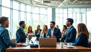 Salespeople engaging with businesses expertly on a platform to connect businesses and salespeople, showcasing collaboration.