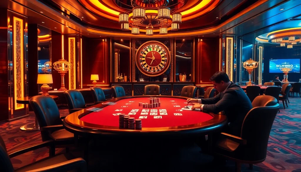 Experience the thrill of gameplay at ww88 with a vibrant casino scene featuring poker and roulette.