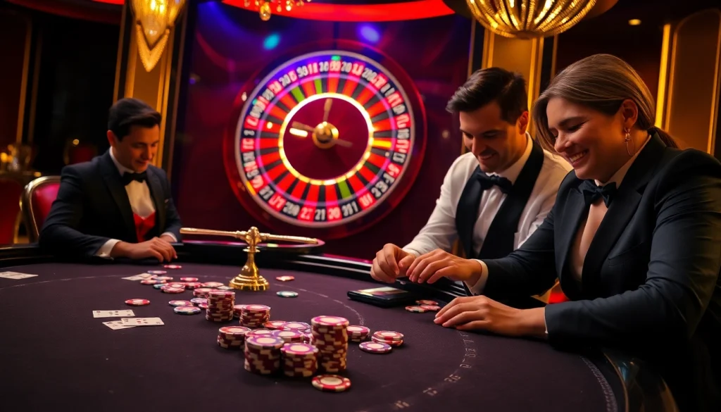 Engaged players at a luxurious gg88 casino table during an exciting poker game.
