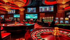 Experience the thrill of winning at new88bet with a vibrant casino scene featuring poker tables and a roulette wheel.