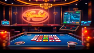 Play engaging רמיקוב אונליין with colorful tiles at an exciting virtual casino table.
