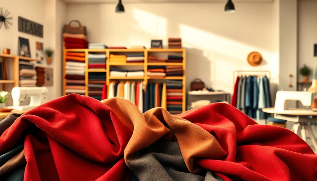 Verken warme en stijlvolle stoffen in een creatieve modeontwerpatelier.