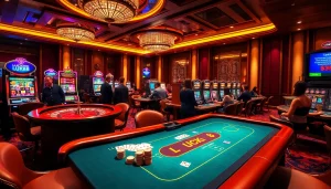 Trải nghiệm cảm giác hồi hộp với các trò casino LUCK8 và LUCKY8 tại bàn poker sinh động, cùng những chip màu sắc rực rỡ.