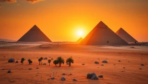 View the Great Pyramids with golden sunset light from https://piraminds.com/ showcasing their grandeur.