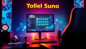 Pengaturan permainan togel sumo online yang menampilkan suasana meriah dan kemewahan, menonjolkan teknologi modern dan tiket lotere.