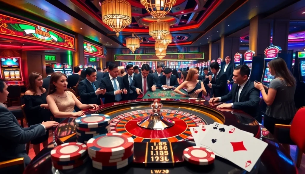 Players enjoying an exhilarating roulette game at a luxurious casino featuring J88 elements and vibrant atmosphere.