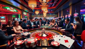 Players enjoying an exhilarating roulette game at a luxurious casino featuring J88 elements and vibrant atmosphere.