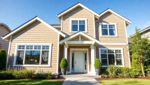 Stunning home exterior renovated by Exteriors Contractor in Mill Creek, WA, featuring bright siding and elegant windows.