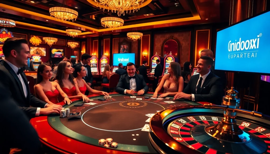 Engage in high-stakes poker at Indoxxi's luxurious casino with flashing slot machines.