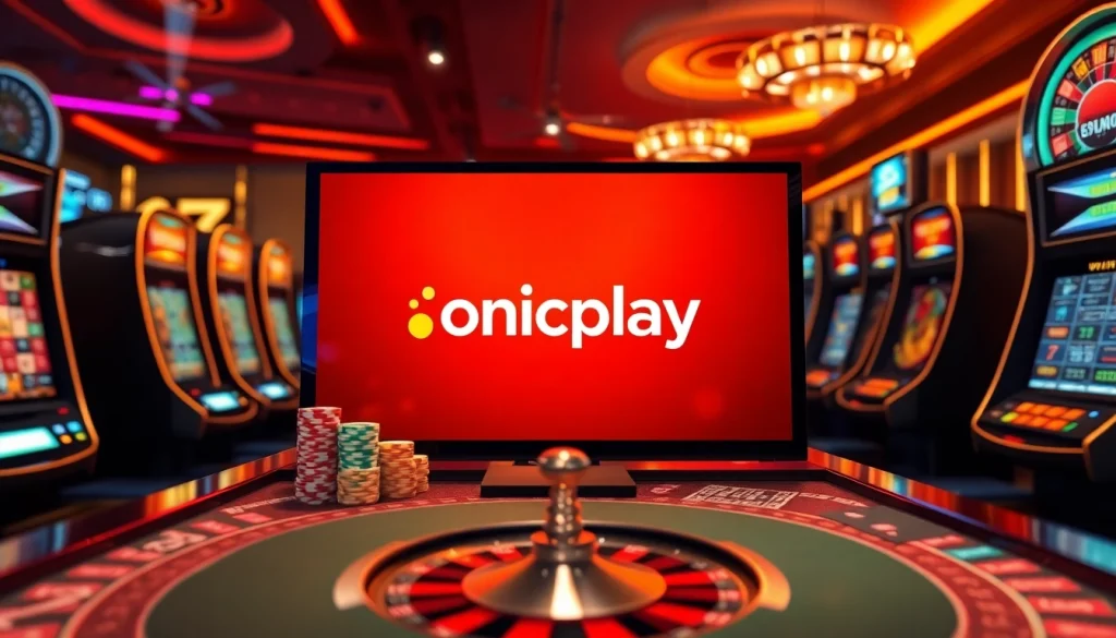 Experience the excitement of onicplay with vibrant graphics showcasing online gambling elements.