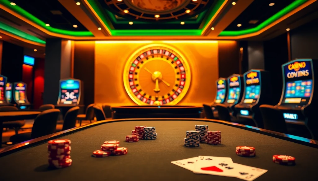 Experience the vibrant excitement of trang chủ i9bet with luxurious casino tables and spinning roulette wheels.