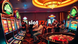 Winning players engaging with slot777 login in a vibrant casino environment.