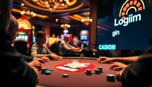 Login to your account while enjoying an intense poker game at a luxurious casino table.