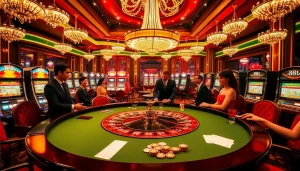High-stakes poker players engaging with chips and tables in a vibrant casino scene themed around 88t.