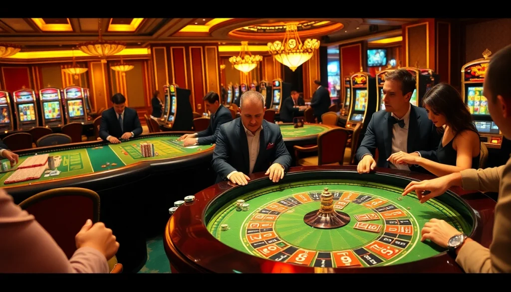Daga-themed casino scene showcasing dynamic card games and vibrant roulette action.