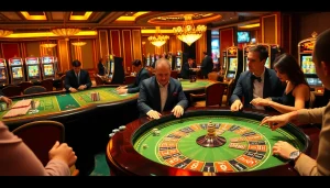 Daga-themed casino scene showcasing dynamic card games and vibrant roulette action.