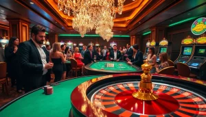 Experience exhilarating gambling at a casino with MMOO as players engage with cards and roulette.