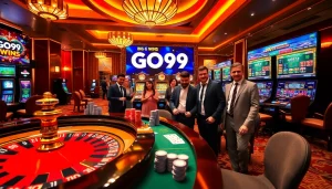 Players enjoying a thrilling roulette game at GO99 casino, showcasing excitement and professionalism.
