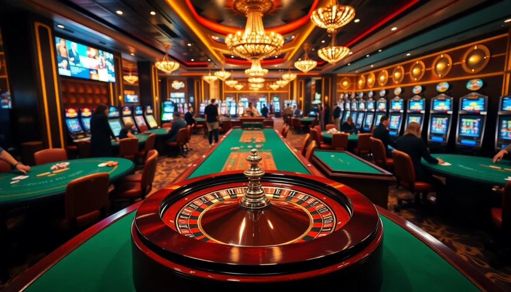 Homepage showcasing an exciting casino atmosphere with roulette and blackjack tables in play.