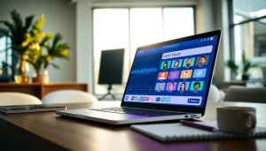 Generate lifelike audio using AI Voice technology with a modern laptop setup.