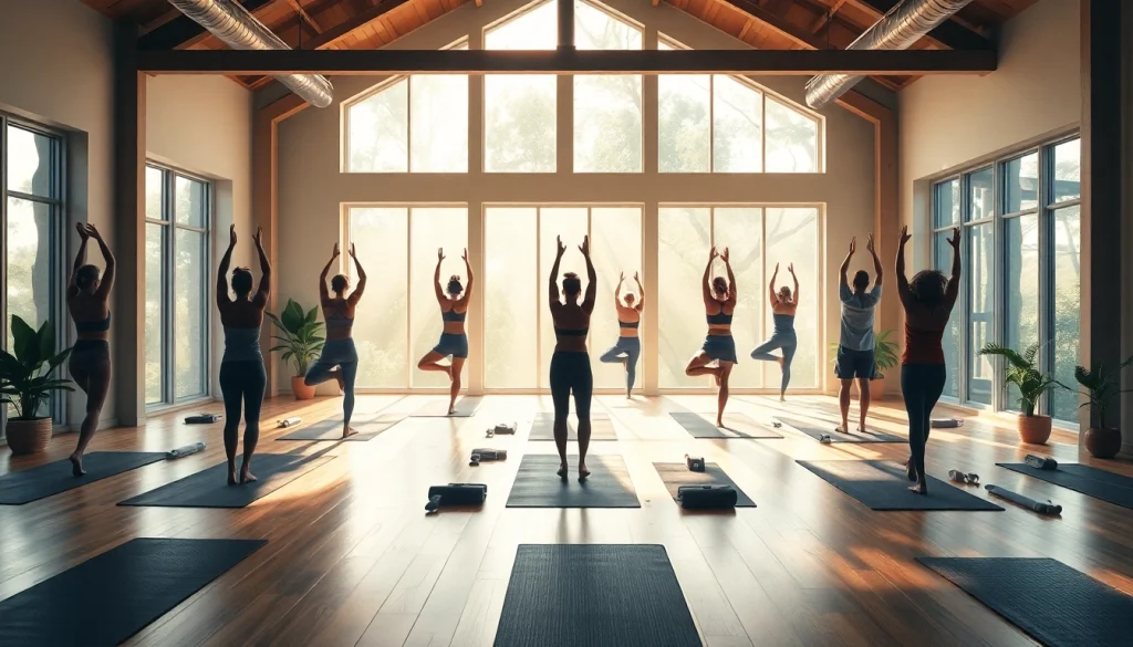 多様な人々がヨガを実践するホットヨガスタジオ。ホットヨガ おすすめを強調。