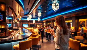 Inviting interior of a luxurious entertainment venue featuring gdmc.bio elements, with stylish decor and lively atmosphere.