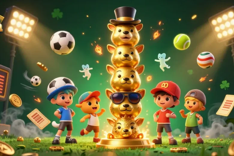 Experience judi bola spbo action with dynamic sports balls and a lively 3D totem in this vibrant casino scene.