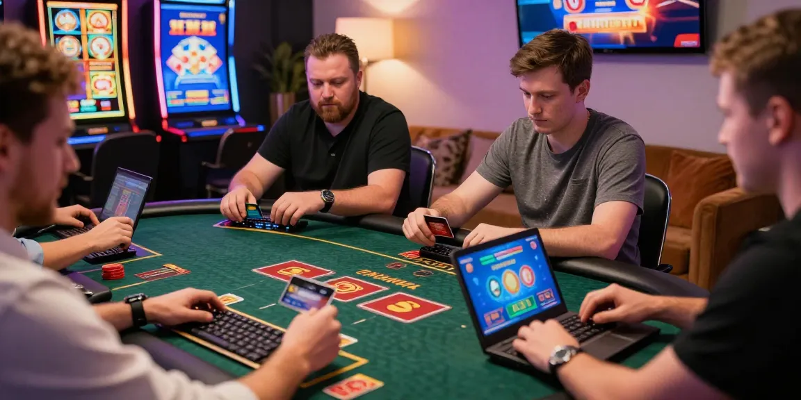 Players enjoying gameplay at credit card casinos in the UK with devices and credit cards.