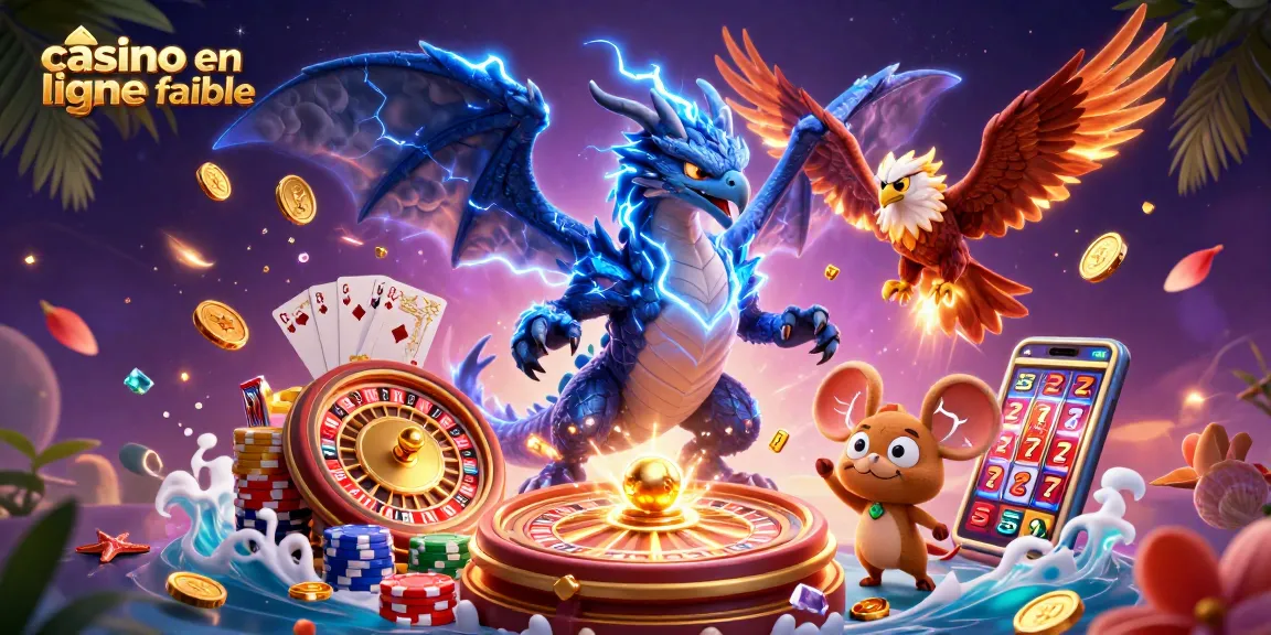 Jeu de casino en ligne fiable avec dragons, jetons colorés et roues de roulette.
