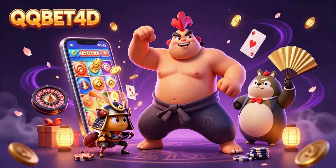 Permainan slot QQBET4D yang meriah dengan karakter unik dan elemen kasino menarik.