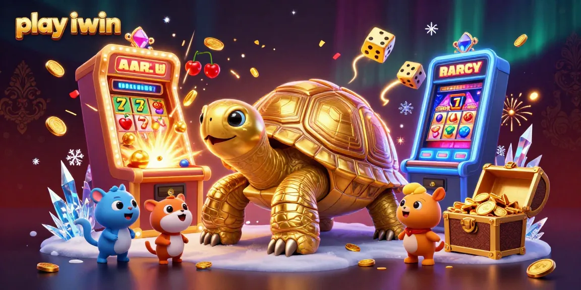Play iwin for exciting slot action, showcased in a dynamic colorful casino illustration.