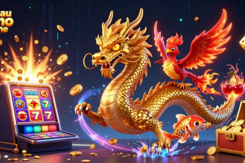 Scénario dynamique de jeu au nouveau casino en ligne avec un dragon chinois, un phoenix et un poisson koi.