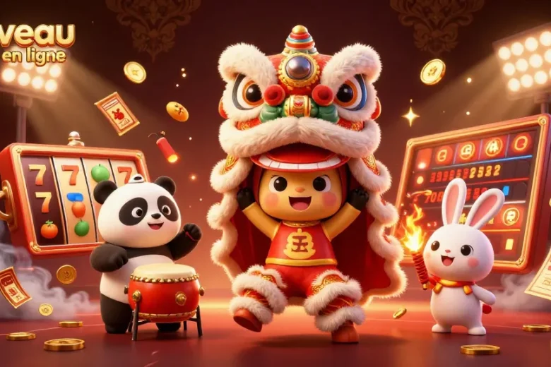 Profitez du nouveau casino en ligne avec cette illustration dynamique présentant des éléments de jeux de machines à sous et d'animations captivantes.